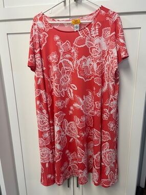 Ruby Rd. Coral and White Floral Midi Dress